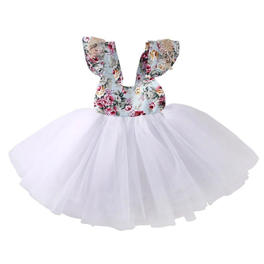 Girl's Floral Chiffon Ruffle Sleeve Dress - Squishy Cheeks