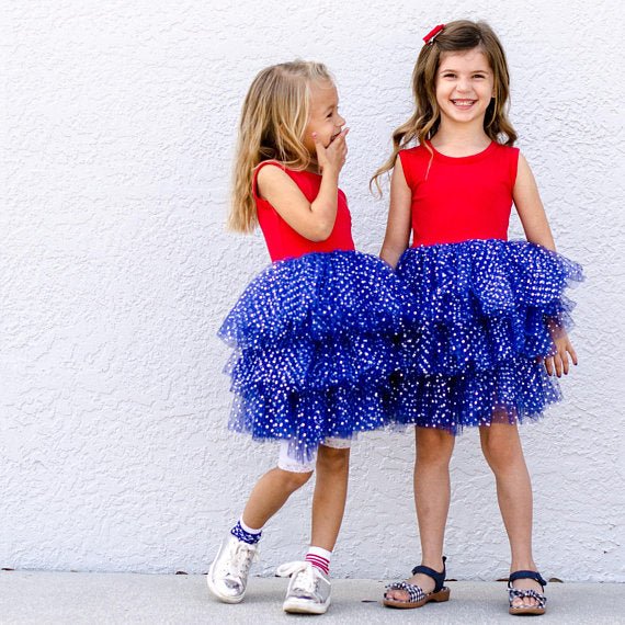 Girl's Fluffy 4th of July Dress - Squishy Cheeks