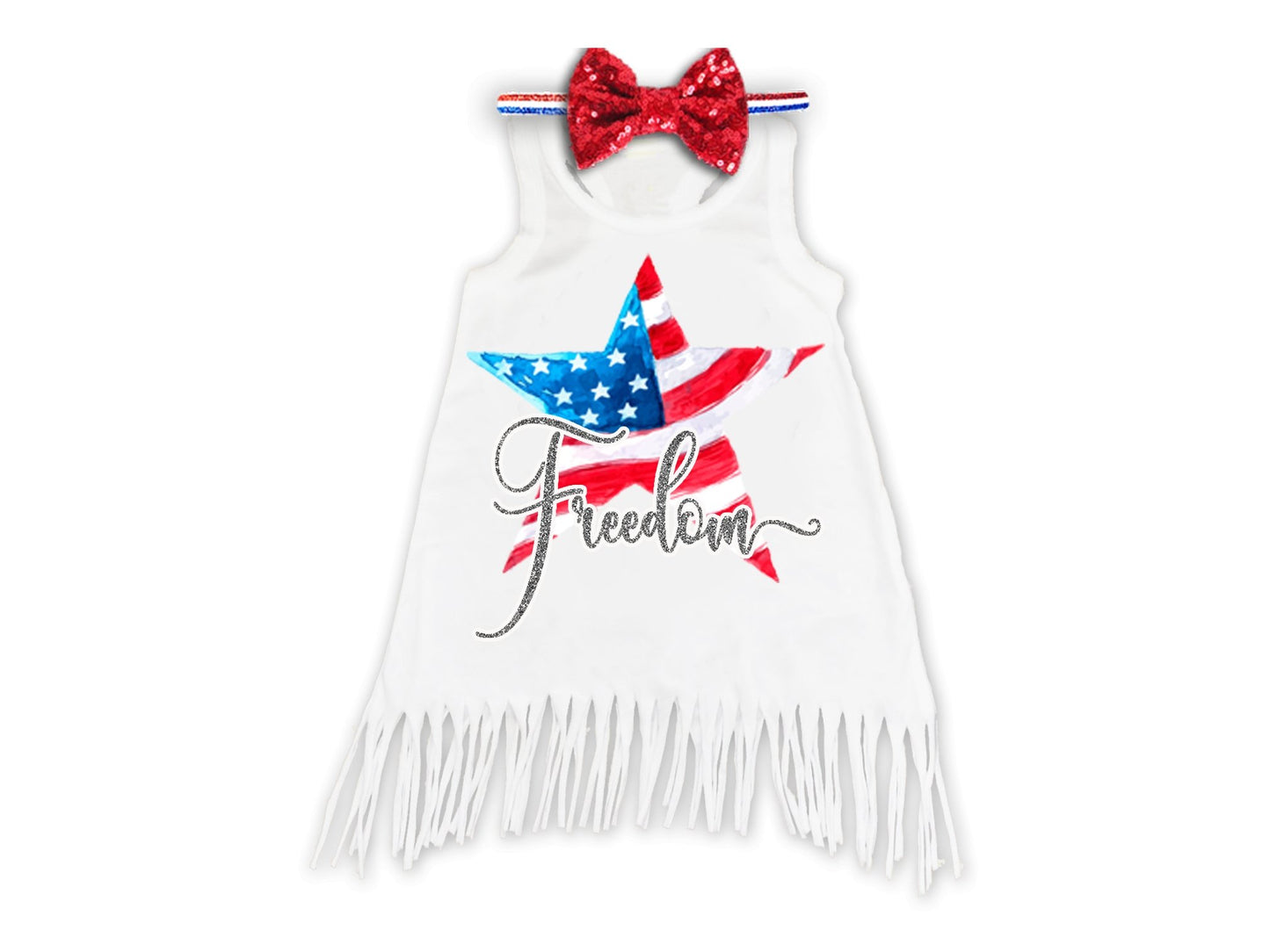Girl's Freedom 4th of July Fringe Dress - Squishy Cheeks