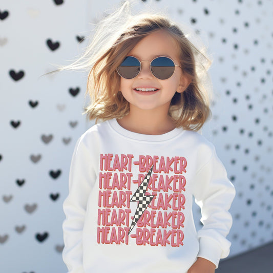 Girls Heart Breaker Valentine's Day Shirt Retro Skater Girl Valentine Sweatshirt Breaking Hearts Bubble Romper Toddler Sweatsuit - Squishy Cheeks