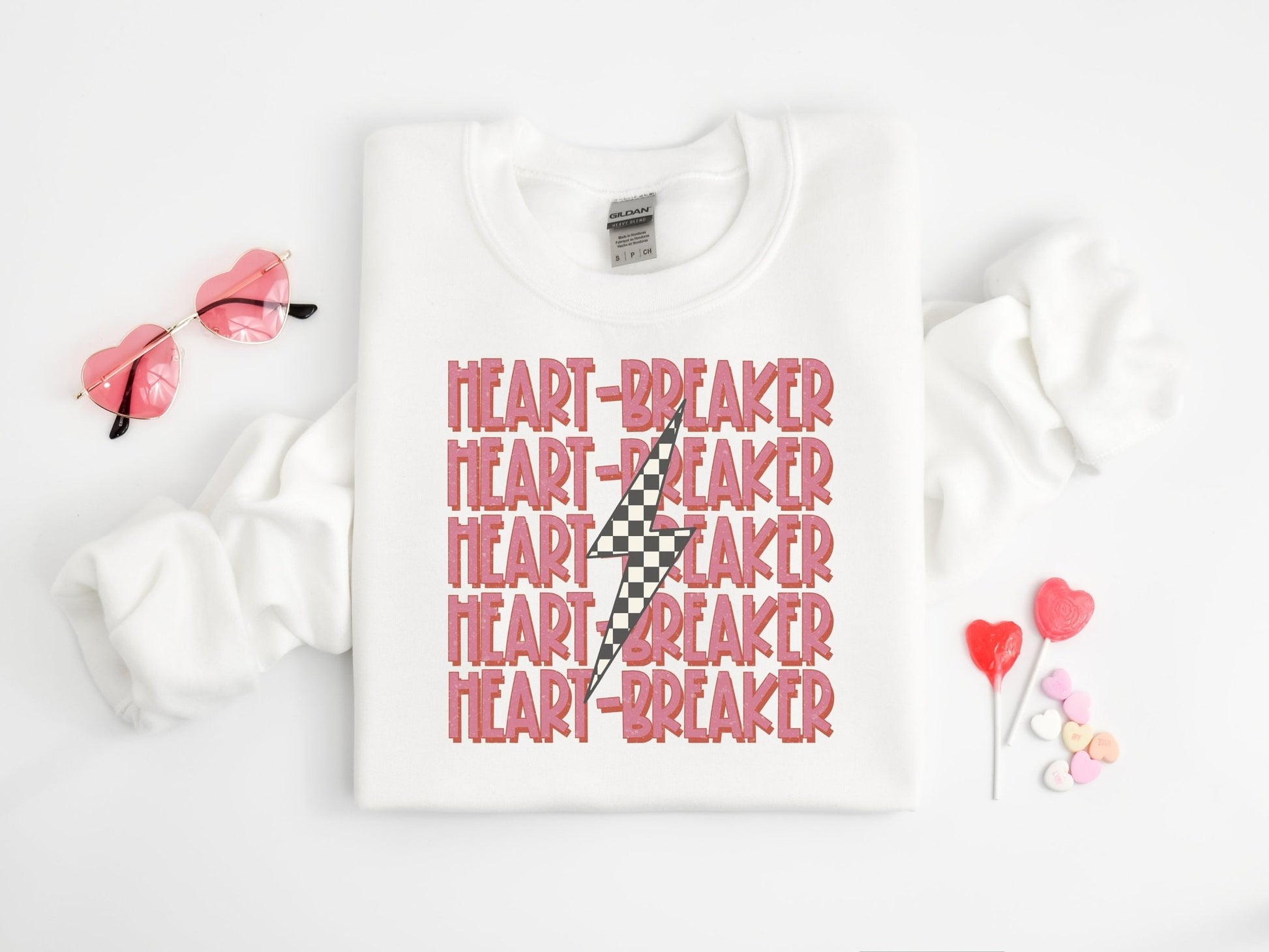 Girls Heart Breaker Valentine's Day Shirt Retro Skater Girl Valentine Sweatshirt Breaking Hearts Bubble Romper Toddler Sweatsuit - Squishy Cheeks