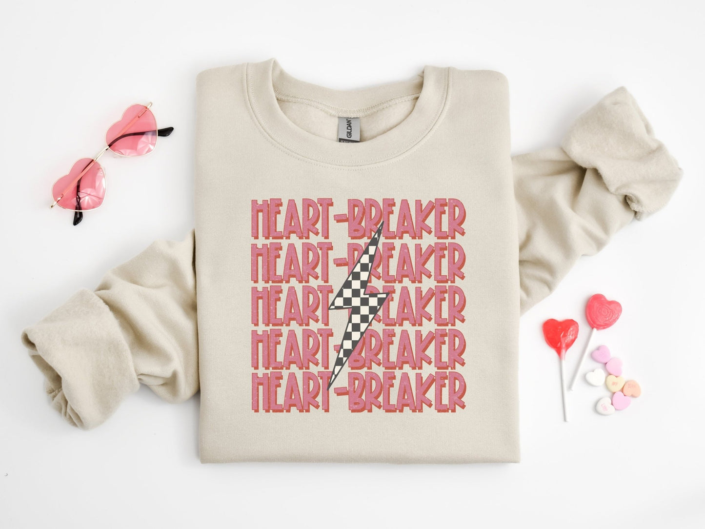 Girls Heart Breaker Valentine's Day Shirt Retro Skater Girl Valentine Sweatshirt Breaking Hearts Bubble Romper Toddler Sweatsuit - Squishy Cheeks