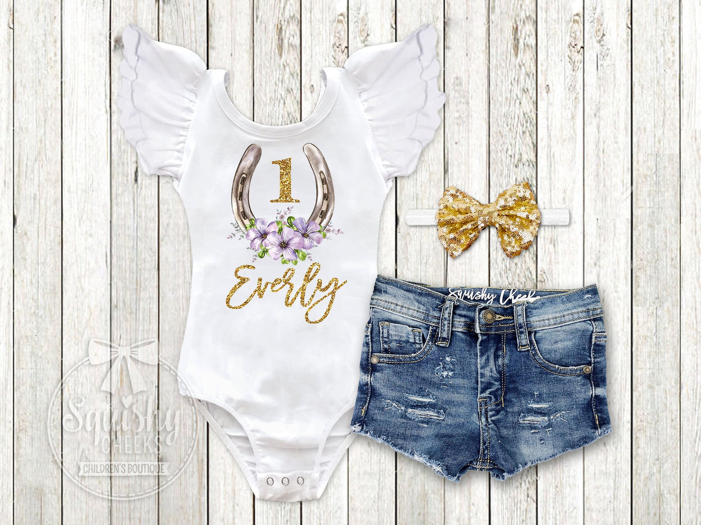 Girl's Lucky Horseshoe St. Patrick's Day Birthday Outfit - Squishy Cheeks
