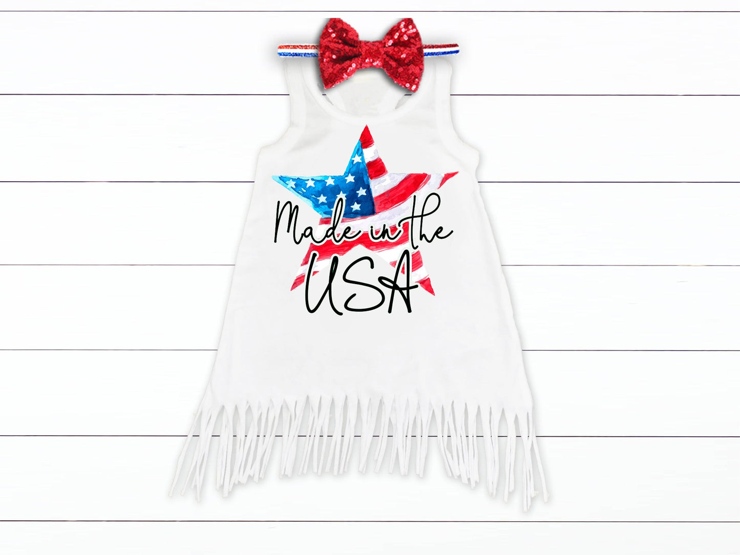 Girls Made In The USA 4th of July Fringe Dress - Squishy Cheeks
