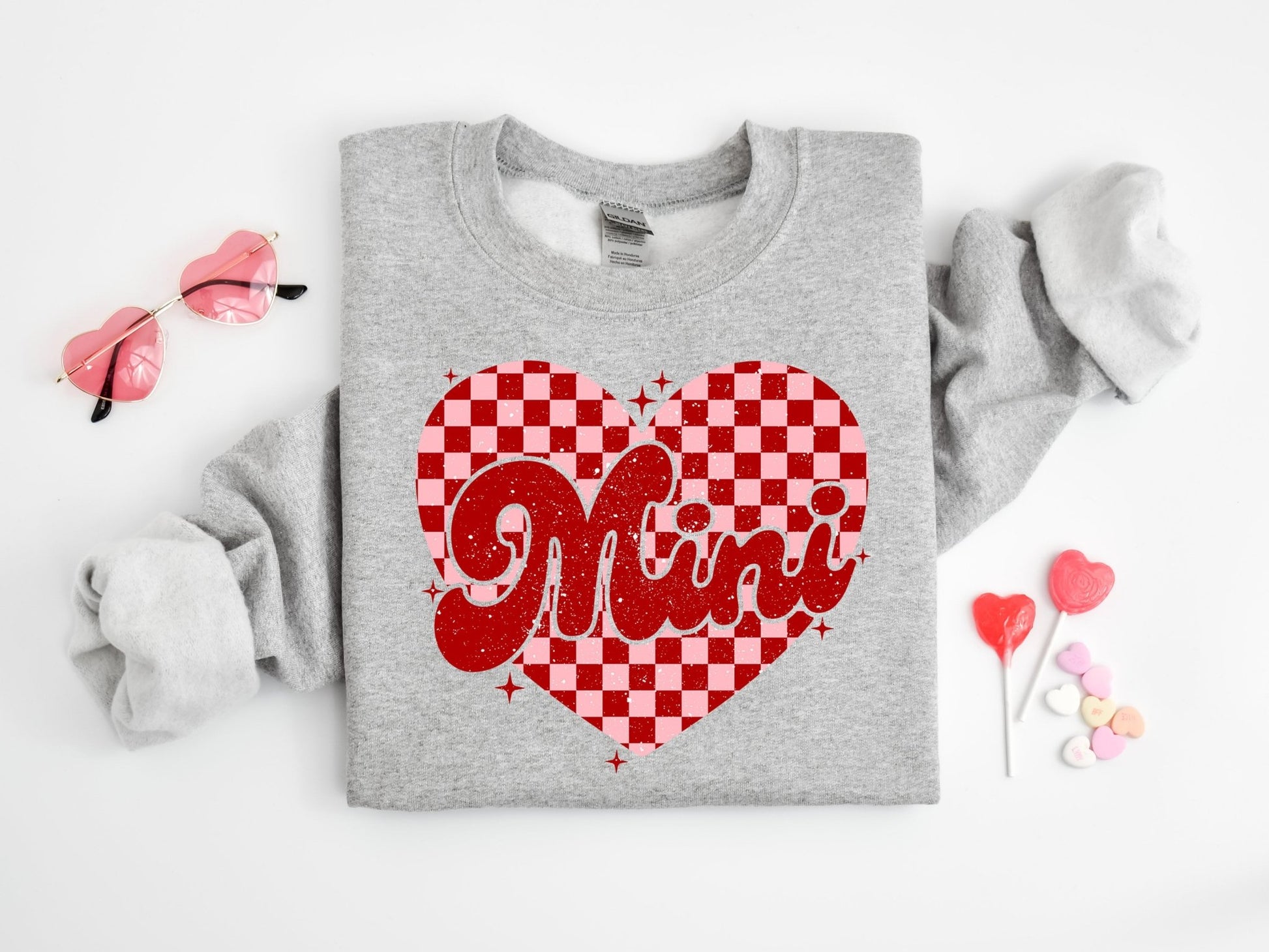 Girls Mini Valentine's Day Sweatshirt Checkered heart Skater Girl Valentine Sweatshirt Bubble Romper Toddler Sweatsuit - Squishy Cheeks