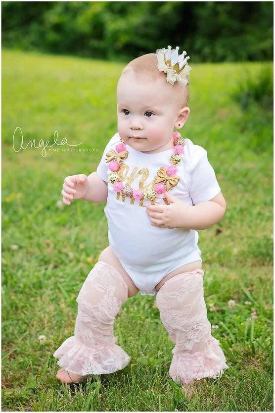 Girl's One Birthday Top w/ Princess Crown Hair Clip - Squishy Cheeks