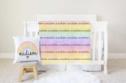 Girls Pastel Rainbow Name Swaddle Blanket - Squishy Cheeks