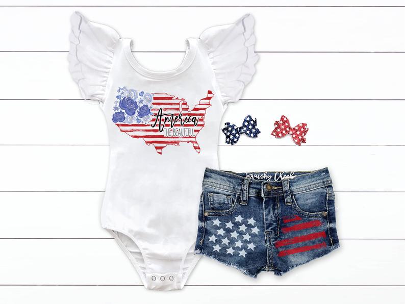 Girl's Patriotic Distressed Denim Shorts - Squishy Cheeks