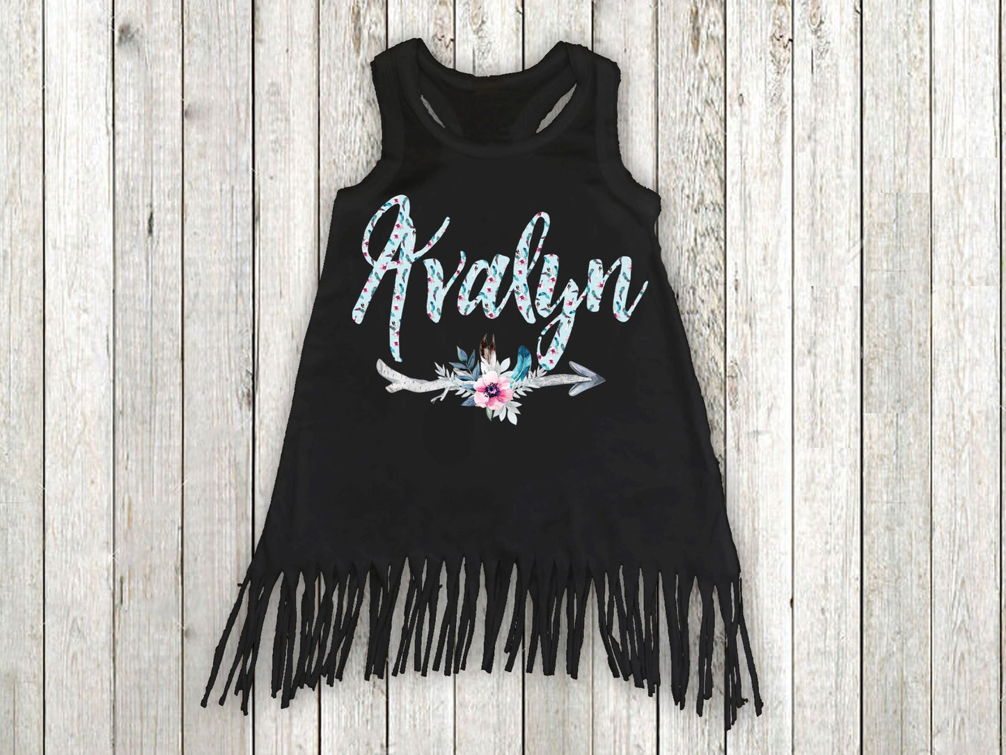 Girl's Personalized Arrow Fringe Dress - Squishy Cheeks