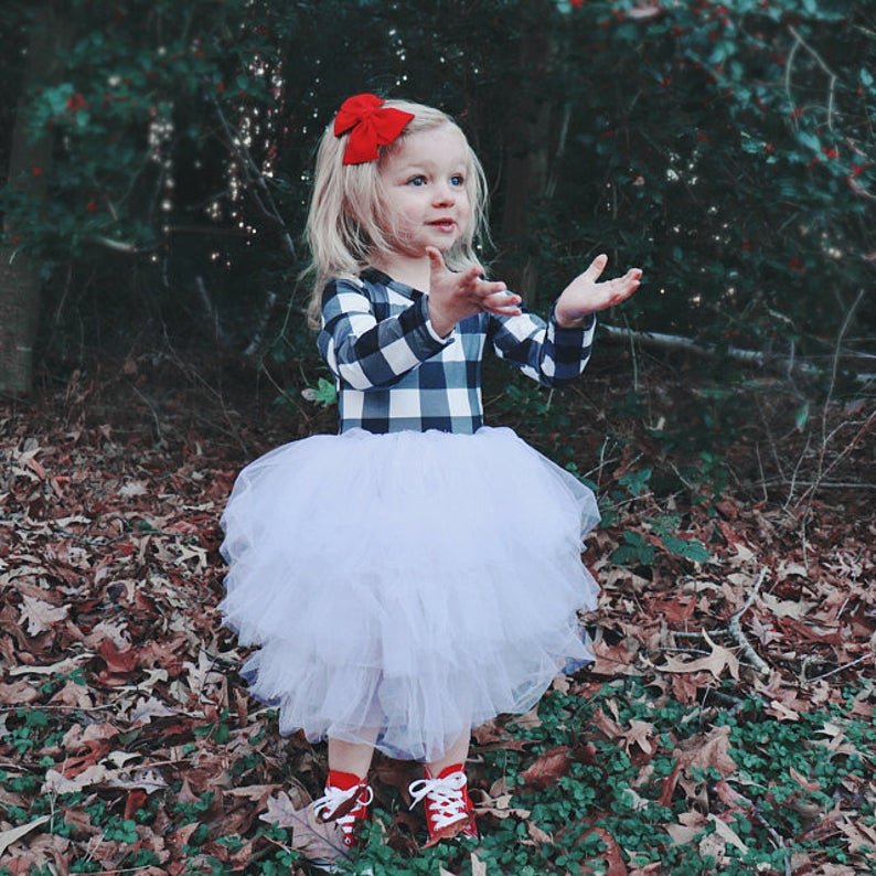 Girl's Personalized Buffalo Check Fluffy Valentine Dress - Squishy Cheeks