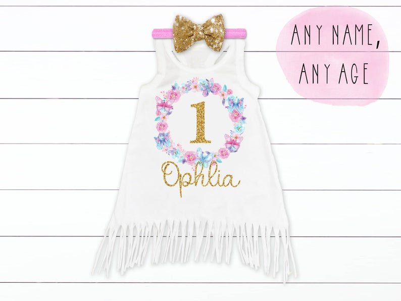 Girl's Personalized Butterfly Birthday Outfit - Squishy Cheeks