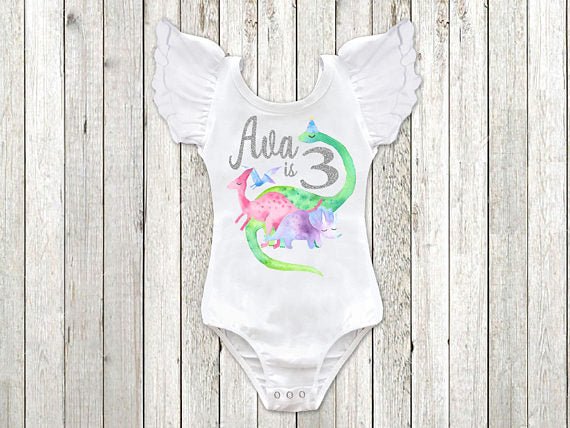 Girl's Personalized Dinosaur Birthday Top - Squishy Cheeks