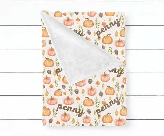 Girl's Personalized Fall Pumpkin Blanket - Squishy Cheeks