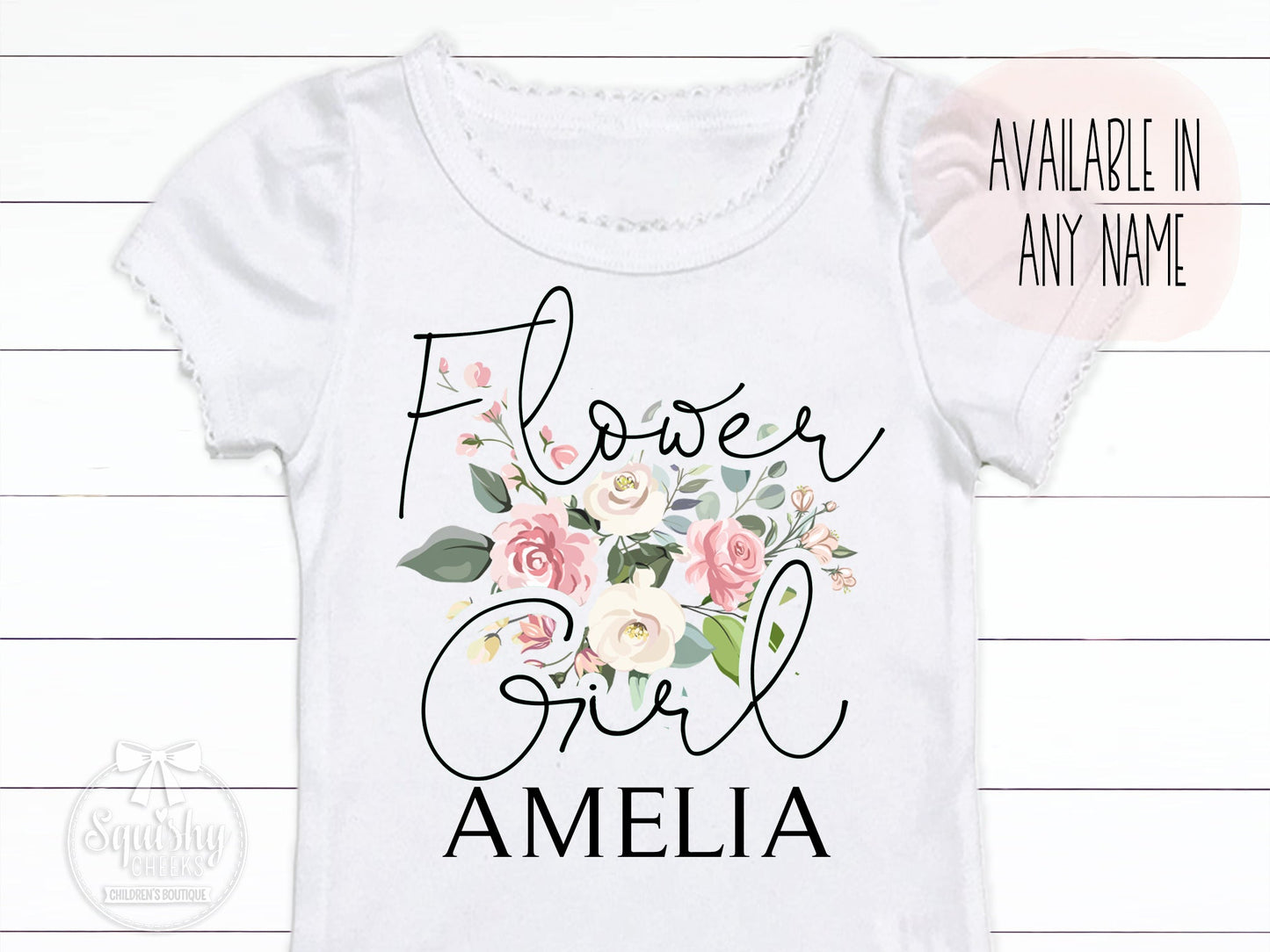 Girl's Personalized Flower Girl Crochet Trim Top - Squishy Cheeks