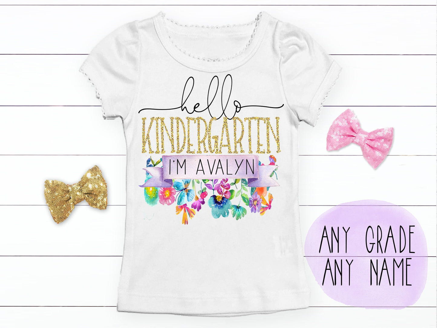 Girl's Personalized Hello Grade Floral Back To School Top - Squishy Cheeks