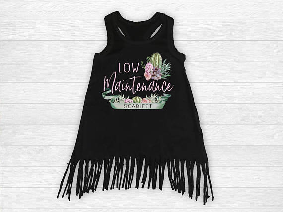 Girl's Personalized Low Maintenance Cactus Fringe Dress - Squishy Cheeks