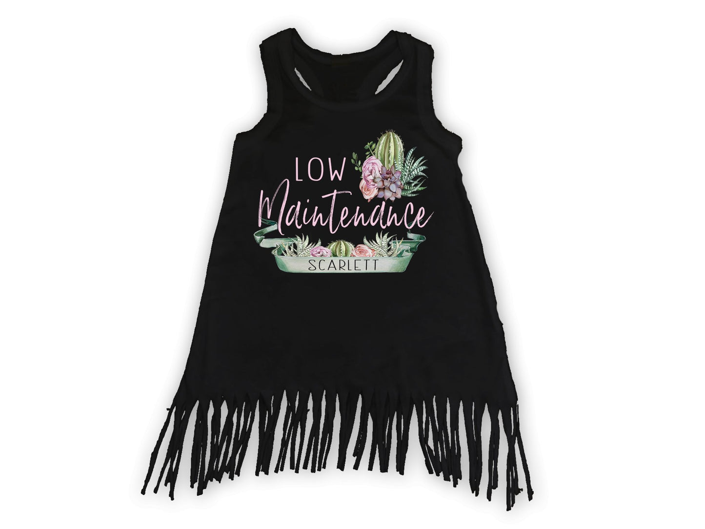 Girl's Personalized Low Maintenance Cactus Fringe Dress - Squishy Cheeks