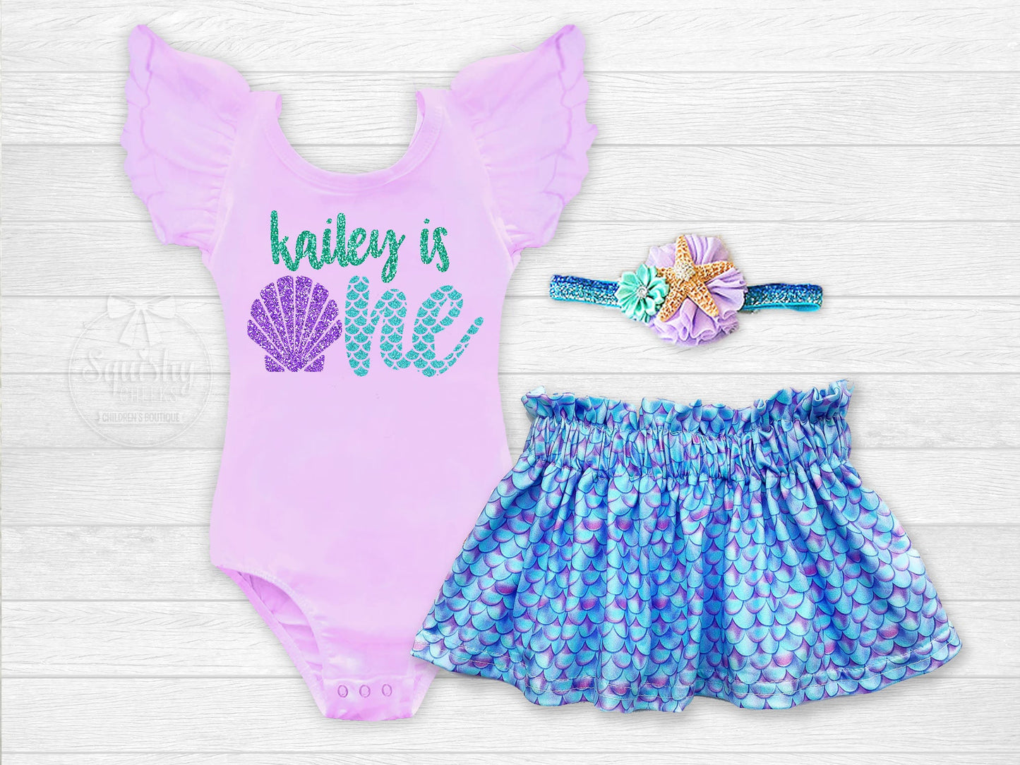 Girl's Personalized Mermaid Birthday Outfit - Squishy Cheeks