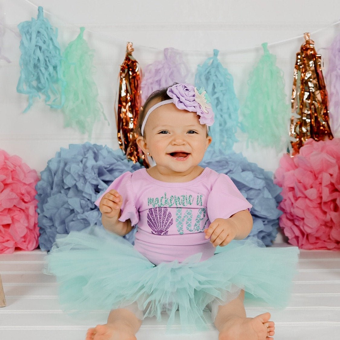 Girl's Personalized Mermaid Birthday Outfit Leotard & Headband Only / 3/4