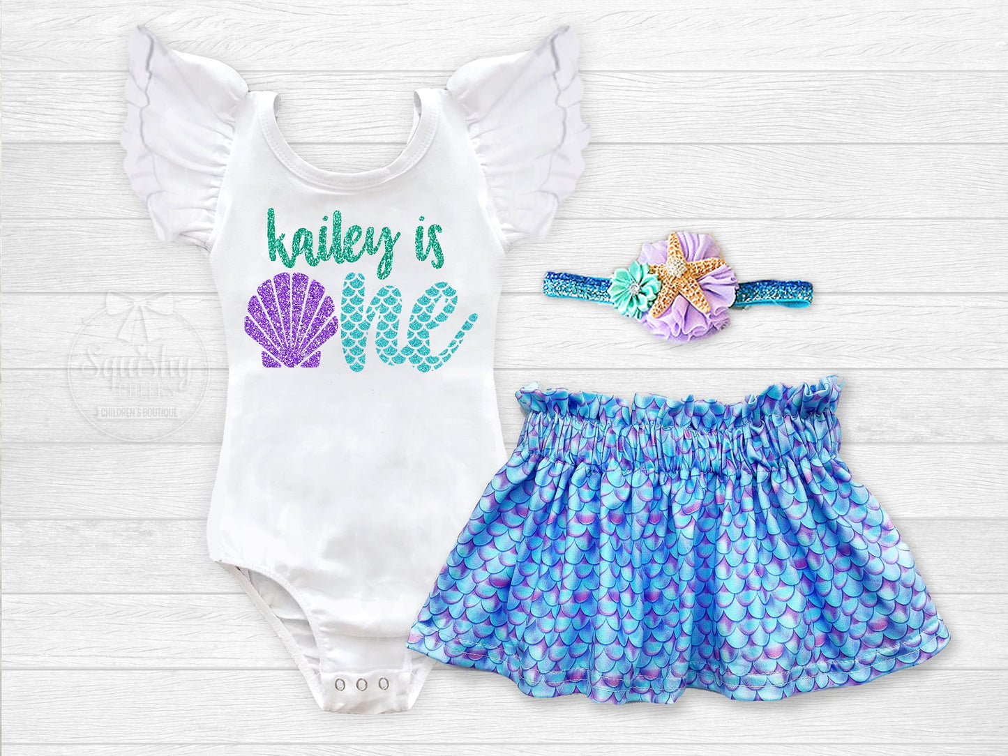 Girl's Personalized Mermaid Birthday Outfit - Squishy Cheeks