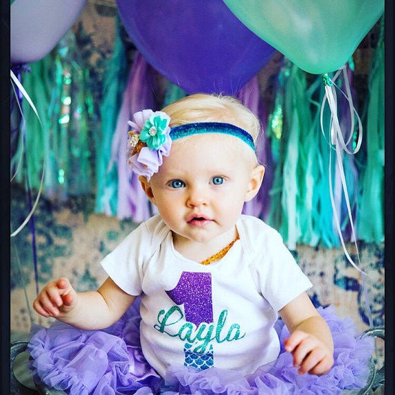 Girl's Personalized Mermaid Skirt Birthday Outfit - Squishy Cheeks