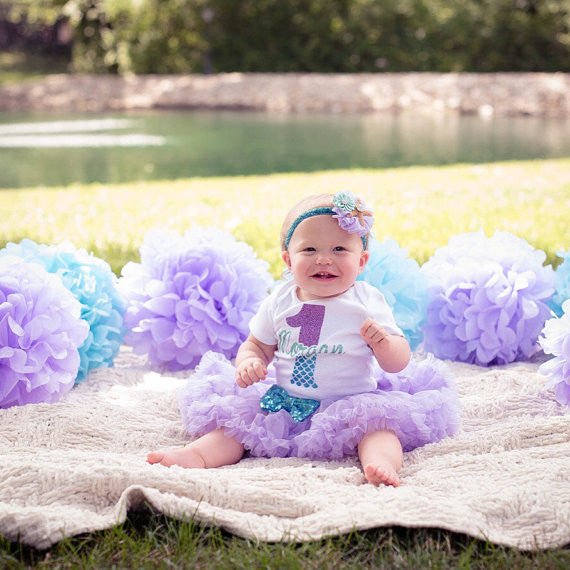 Girl's Personalized Mermaid Skirt Birthday Outfit - Squishy Cheeks