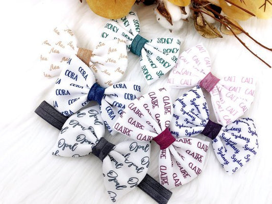 Girl's Personalized Name Bow Headband - Squishy Cheeks