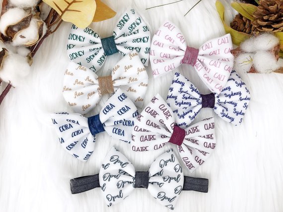Girl's Personalized Name Bow Headband - Squishy Cheeks