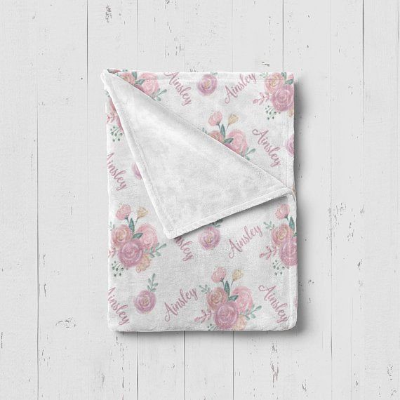 Girl's Personalized Pink Floral Swaddle Blanket - Squishy Cheeks