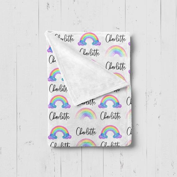 Girl's Personalized Rainbow Swaddle Blanket - Squishy Cheeks