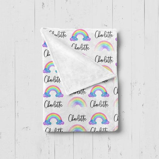 Girl's Personalized Rainbow Swaddle Blanket - Squishy Cheeks