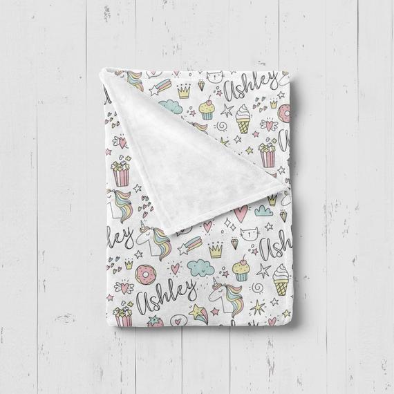 Girl's Personalized Rainbow Unicorn Swaddle Blanket - Squishy Cheeks