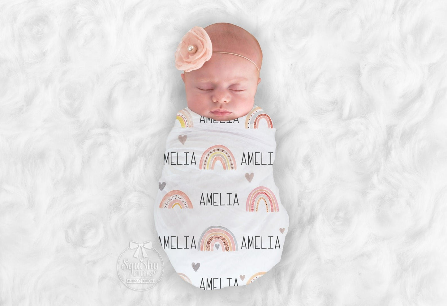 Girl's Personalized Retro Rainbow Swaddle Blanket - Squishy Cheeks