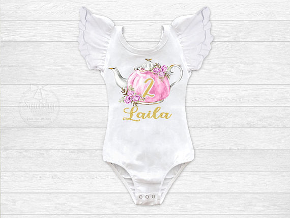 Girl's Personalized Tea Party Birthday Top - Squishy Cheeks