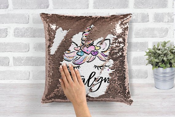 Personalized Unicorn Rose Gold Sequin Pillow Squishy Cheeks