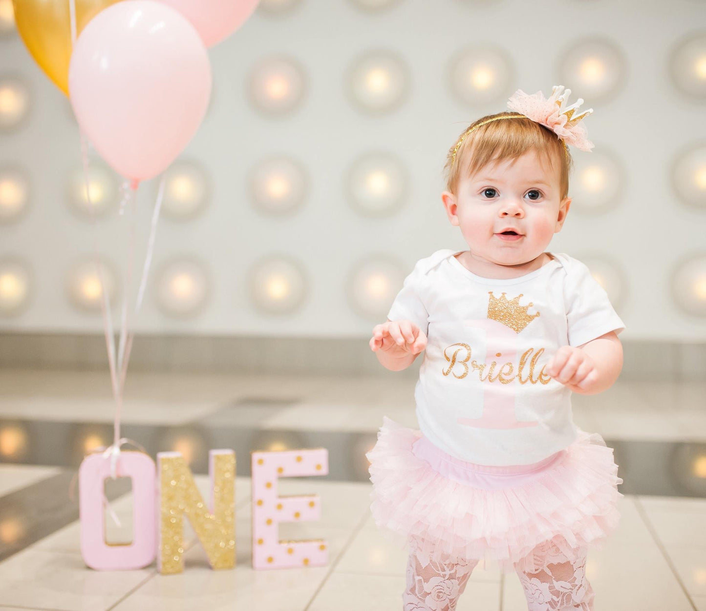 Girl's Pink and Gold Birthday Princess Tutu Outfit - Squishy Cheeks