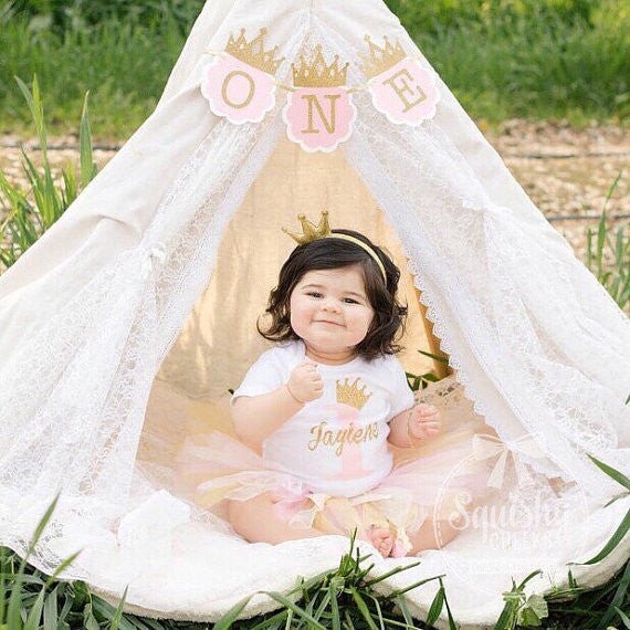 Girl's Pink and Gold Birthday Princess Tutu Outfit - Squishy Cheeks