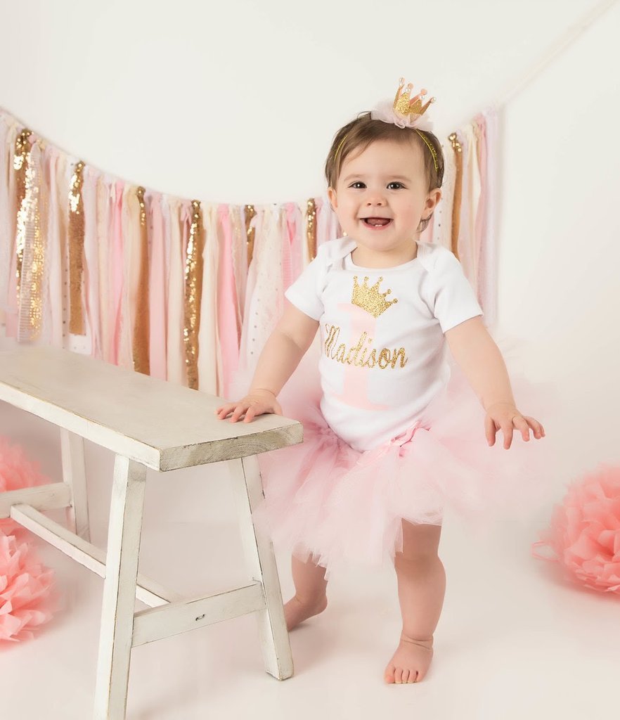 Girl's Pink and Gold Birthday Princess Tutu Outfit - Squishy Cheeks