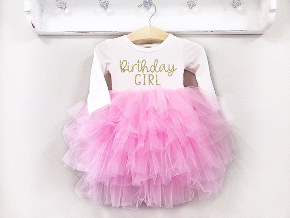 Girl's Pink and Gold Long Sleeve Birthday Girl Dress 12m Girl's Pink and Gold Long Sleeve Birthday Girl Dress 12m