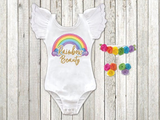 Girl's Rainbow Beauty Rainbow Baby Bodysuit - Squishy Cheeks