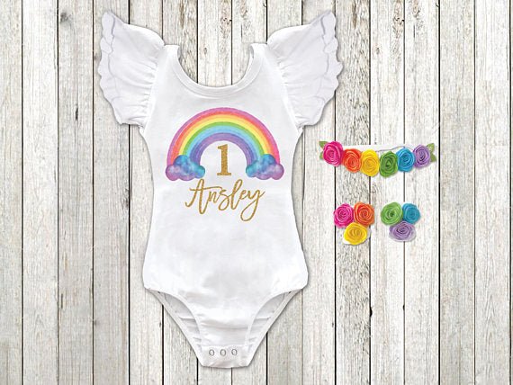 Girl's Rainbow Personalized Birthday Top - Squishy Cheeks
