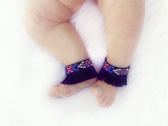Girl's Red, White, and Blue Fringe Anklets - Squishy Cheeks