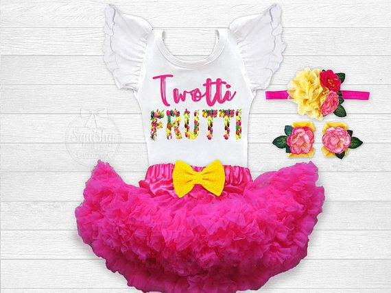 Girl's Twotti Frutti 2nd Birthday Outfit Squishy Cheeks Girl's Twotti Frutti 2nd Birthday Outfit Squishy Cheeks