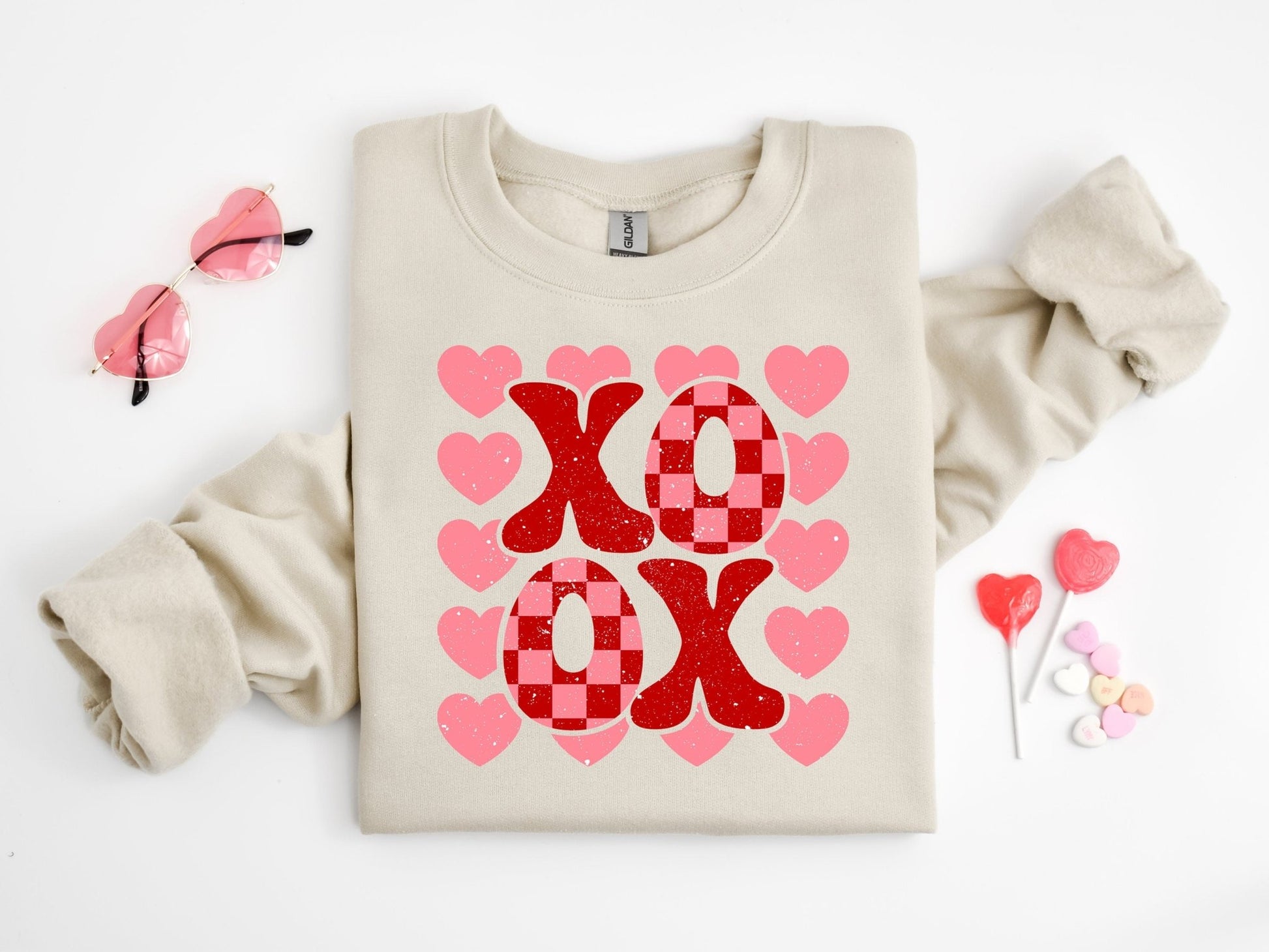 Girls XOXO Retro Valentine's Day Sweatshirt Skater Girl Valentine Sweatshirt Bubble Romper Toddler Sweatsuit - Squishy Cheeks