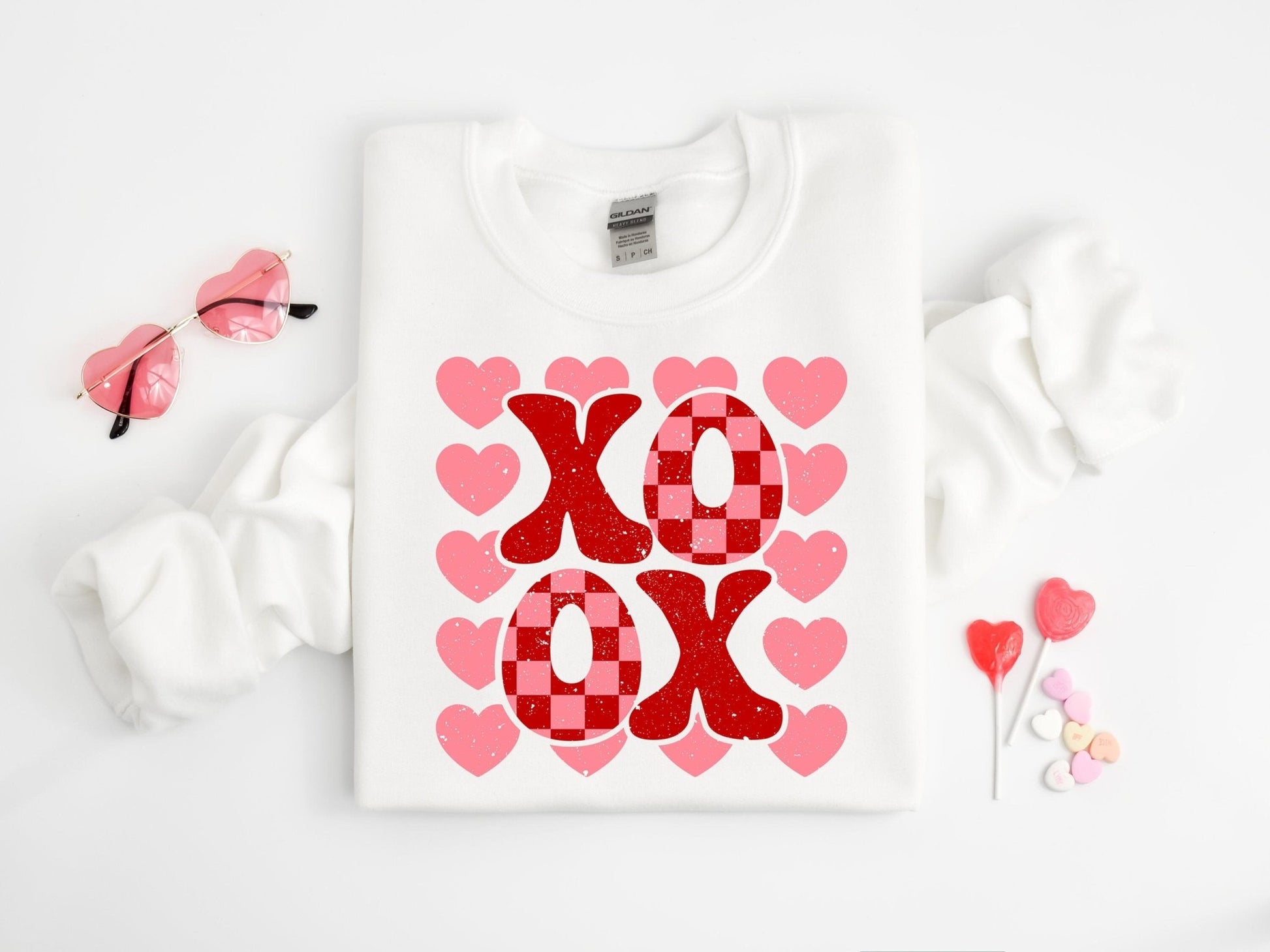 Girls XOXO Retro Valentine's Day Sweatshirt Skater Girl Valentine Sweatshirt Bubble Romper Toddler Sweatsuit - Squishy Cheeks