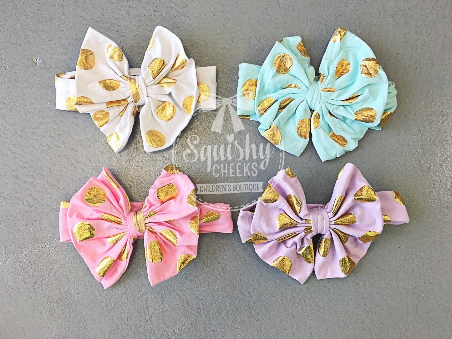 Gold Polka Dot Knotted Bow Headbands - Squishy Cheeks