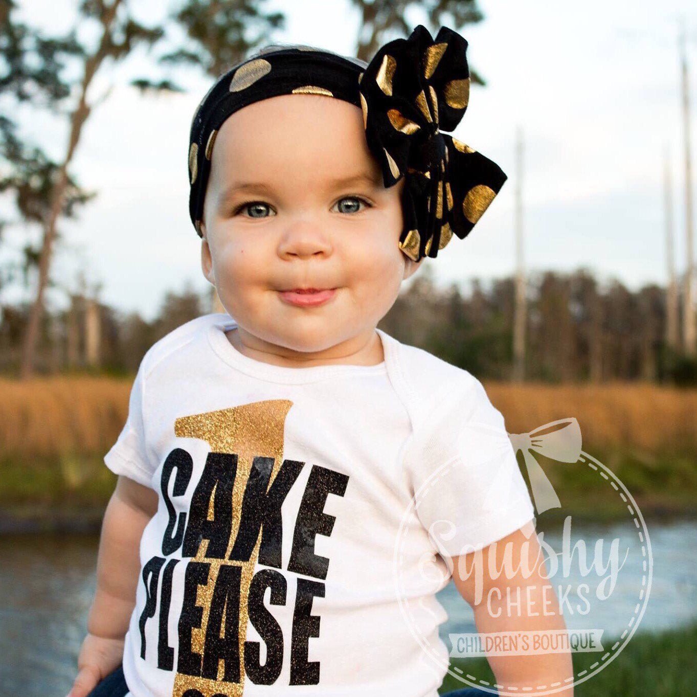 Gold Polka Dot Knotted Bow Headbands - Squishy Cheeks