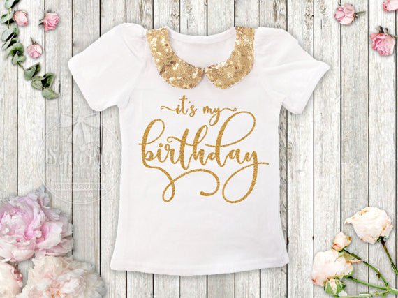 Gold Sequin Collar Birthday Shirt - Squishy Cheeks