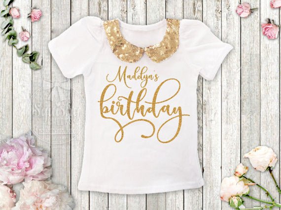 Gold Sequin Collar Birthday Shirt - Squishy Cheeks