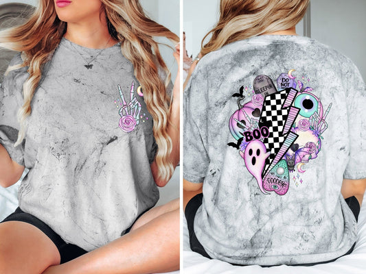 Halloween Grunge Skeleton Peace Sign Shirt for Her Retro Halloween Collage - Squishy Cheeks